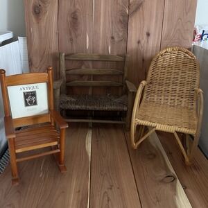 MINI WOOD Doll CHAIRS MCM Natural TABLETOP Albino Style, Ladderback Bench Rockin